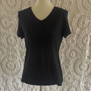 Charlie B Bamboo Navy blue V-Neck Women's Top Short sleeve shirt
